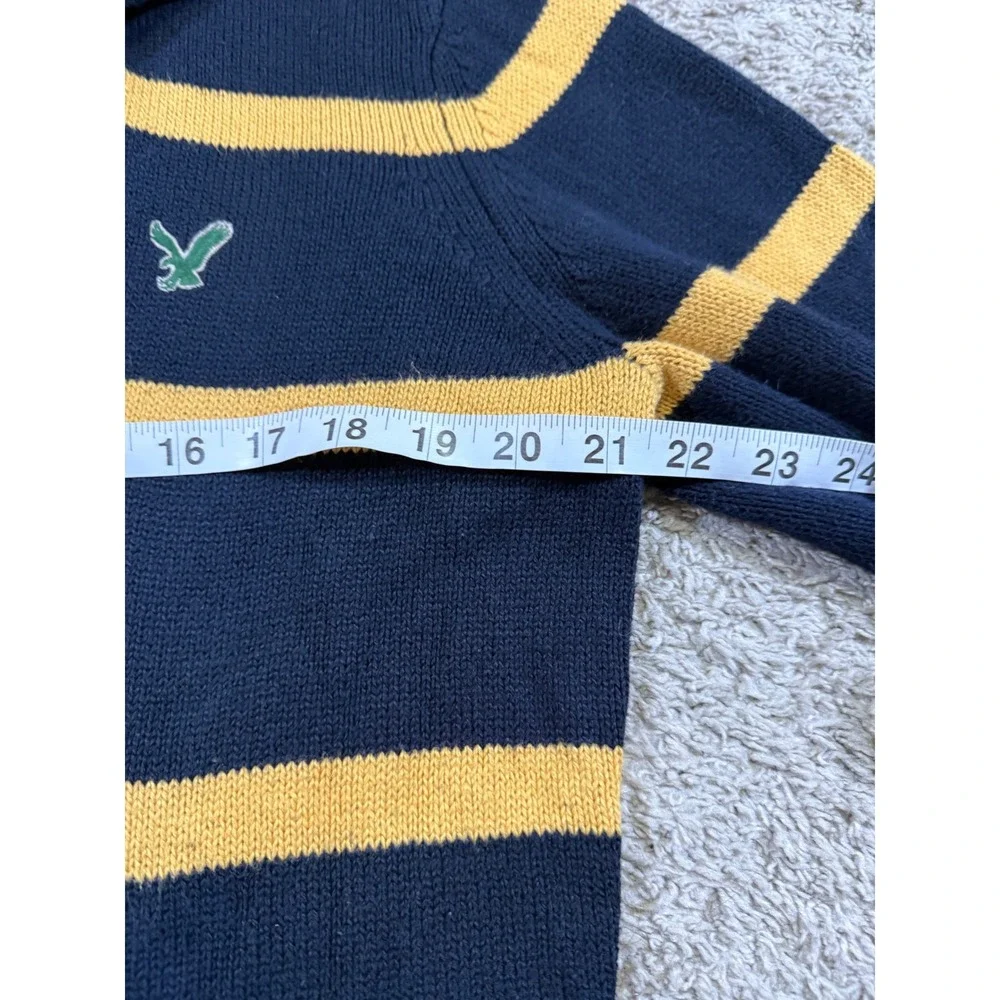 American Eagle Quarter Zip Sweater‎ Y2K Retro Rugby Striped Mens Vintage Style M